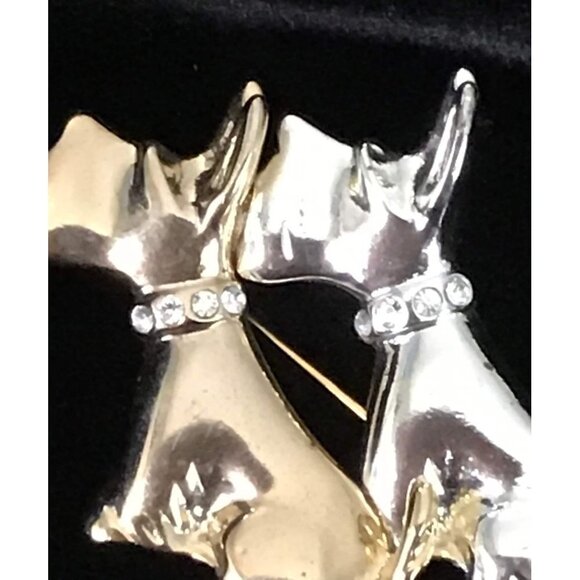 Scotty Brooch, Gold and Silver Pair Pin  Rhinestone Collars - Picture 3 of 5